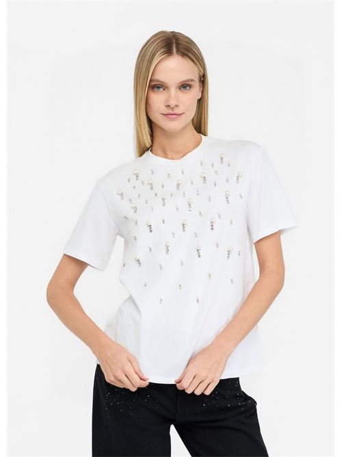 T-shirt con perle e strass LIU JO | CF5072JS088/11111